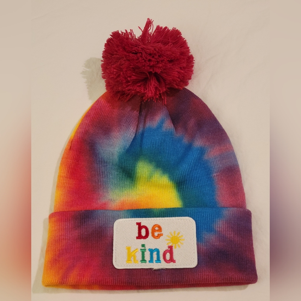 Rainbow Tie-Dye Pom Pom Beanie